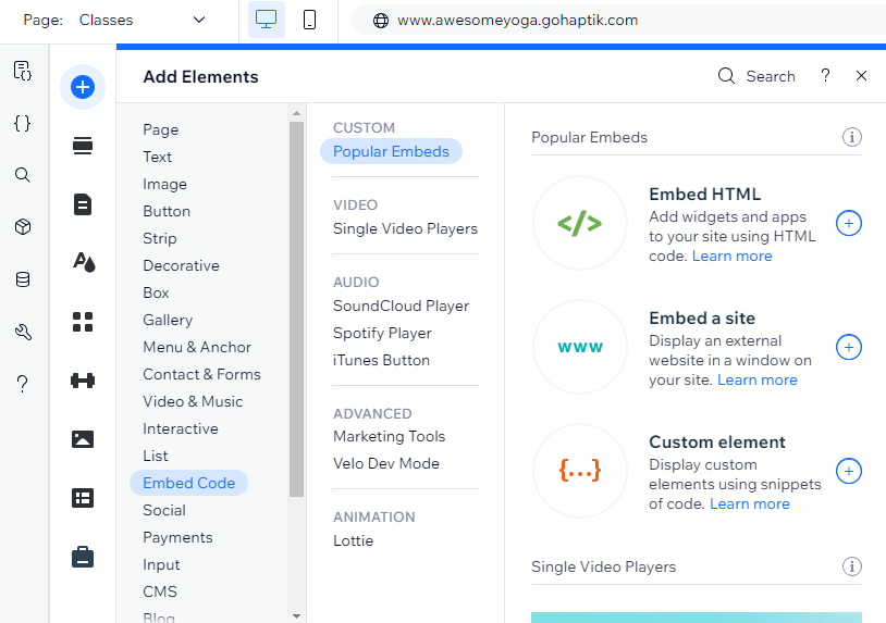Adding Embed Widgets to a Wix Site