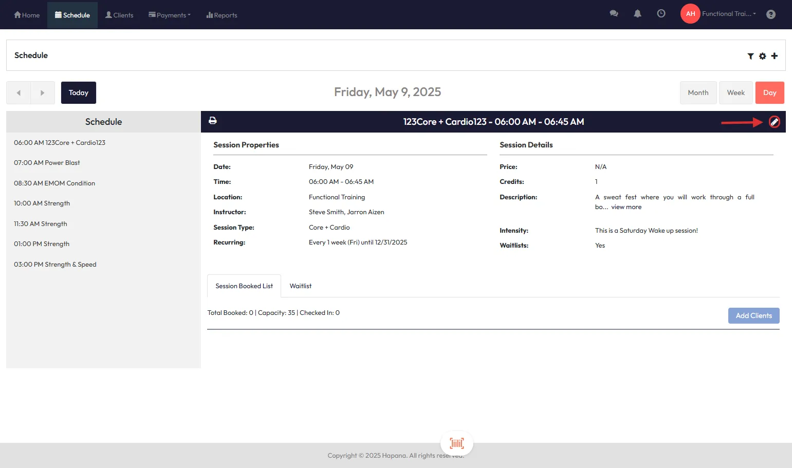 Edit the Pricing Options for a Session